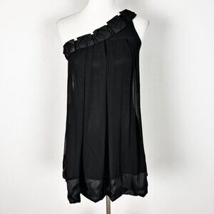 Y2K Bebe One Shoulder Silk Mini Dress Flowy Whimsical Dark Size 2 Women's